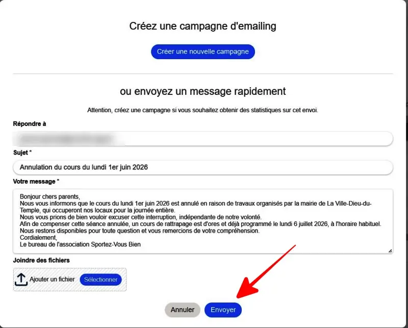 Fenêtre message rapide